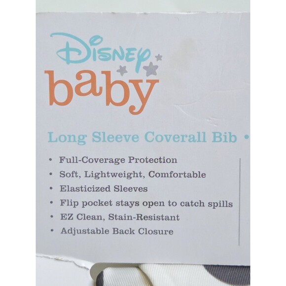 Disney Baby Long Sleeve Coverall Bib Mickey Mouse Stain Resistant Adjustable - Picture 4 of 9